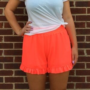 Ing Vibrant Coral Orange Ruffle Shorts Medium